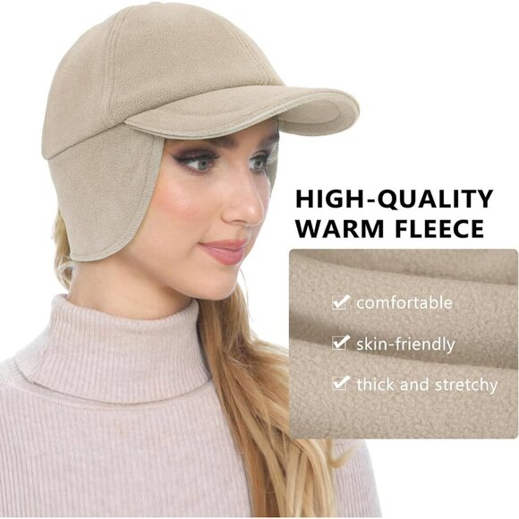 〽️Women’s Khakhi Fleece Winter Hat Reflective Ponytail Ear Flap main image 5